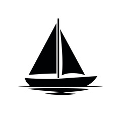 Fototapeta premium Black silhouette of a sailboat on calm water with two sails up, perfect for nautical themes and designs
