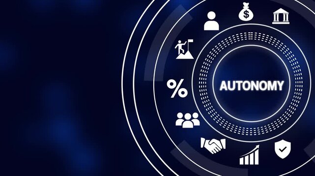 Futuristic Digital Interface with Autonomy Icons and Concentric Circles on Dark Blue Background independence
