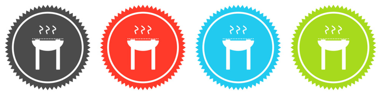 Icons auf 4 Buttons mit Zacken zeigen Grill