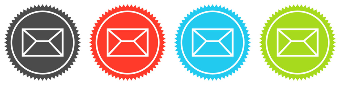 Icons auf 4 Buttons mit Zacken zeigen Brief, Kontakt oder Newsletter