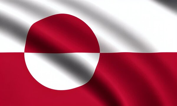 The flag of Greenland waves gently in the breeze outdoors