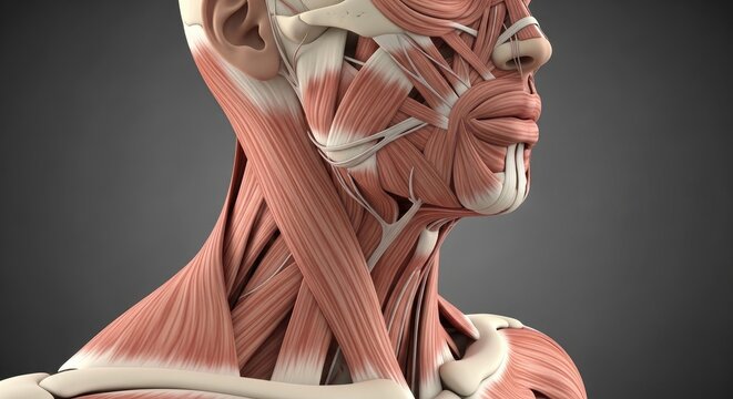 Human neck and face muscle anatomy.