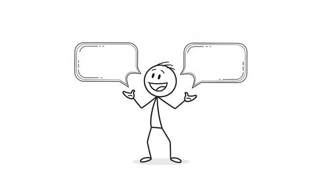 Stick Figure with Speech Bubble in White Background Animation