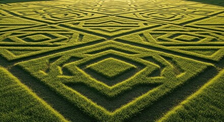 Naklejka premium Intricate Green Hedge Maze Design Outdoors.