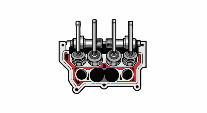 Detailed illustration of a four-cylinder engine cylinder head with valves