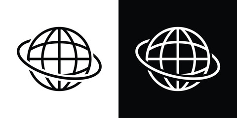 Creative sports icon showing a soccer ball with a planetary ring. Symbolizes global sports, international football tournaments, world cup events, and athletic networking. © bibin