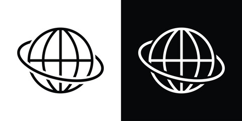 Creative sports icon showing a soccer ball with a planetary ring. Symbolizes global sports, international football tournaments, world cup events, and athletic networking. © bibin