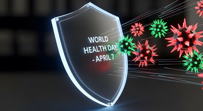 3D Virus Shield With Glowing Edges World Health Day April 7