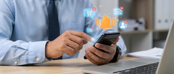 Fototapeta premium Professional using smartphone with cloud data icons for mobile analytics synchronization and connected business operations management
