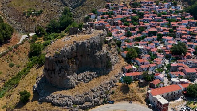 Aerial View of the Traditional Village and Fortress in Samothraki