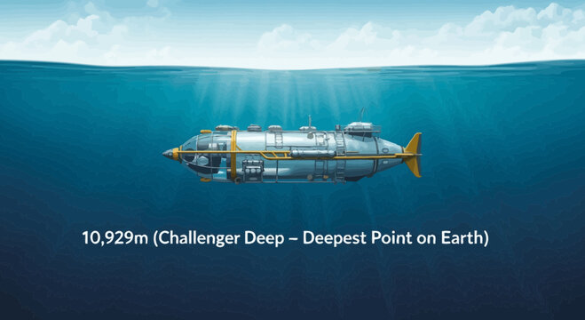 Deep Sea Submersible Exploring Challenger Deep Ocean Trench