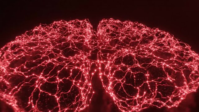 Glowing red network representing human lungs.