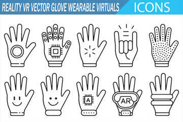 Fototapeta premium Doodle virtual reality icons set featuring wearable gloves and interaction design