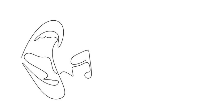 Animated self drawing of continuous line draw of Singing mouth. female mouth that sings and musical notes. Template for banner, poster, social media and ads. Full length one line animation. 4K	