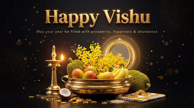 Vishu festival celebration with traditional fruits and decorations