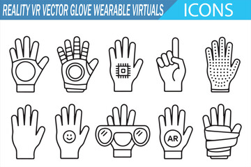 Fototapeta premium Virtual reality and AR gloves icons set with gesture tracking elements