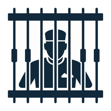 Vector of a person behind bars in a prison cell with a solemn expression