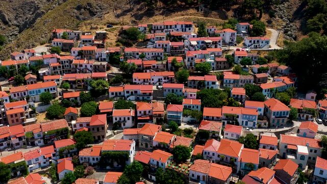 Aerial View of the Traditional Village and Fortress in Samothraki