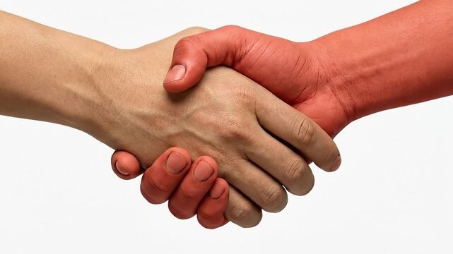 Diverse Hands Clasping in Unity and Partnership Against White Background