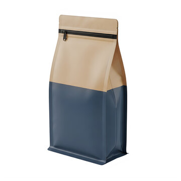 A brown and blue bag with a black strap isolated on transparent background
