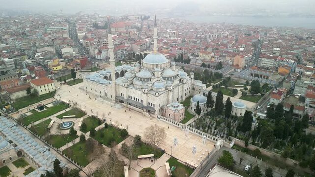 Fatih Mosque in Istanbul Turkey zoom back shot