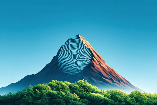 Topographic thumbprint ridges Mountain Landscape Featuring Unique Fingerprint Pattern Conceptual Design Representing Identity Nature Connection Environmental Protection Symbolism