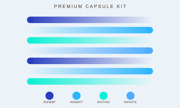 Modern gradient progress bar set with premium capsule kit design, blue and turquoise loading status indicators for UI UX design, sleek horizontal data visualization elements for web