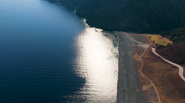 Aerial View of Kipos Beach and Rocky Coastline on Samothraki Island