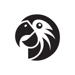Obraz premium Minimalist Black and White Logo Design Featuring a Stylized Parrot Head Silhouette Creative Circular Bird Icon for Branding, Tropical Identity, and Modern Corporate Symbolism