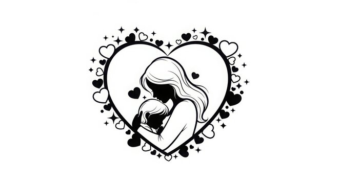 Mother holding baby in heart illustration