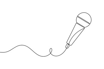 Obraz premium Microphone continuous one line art minimalist handheld vocal icon