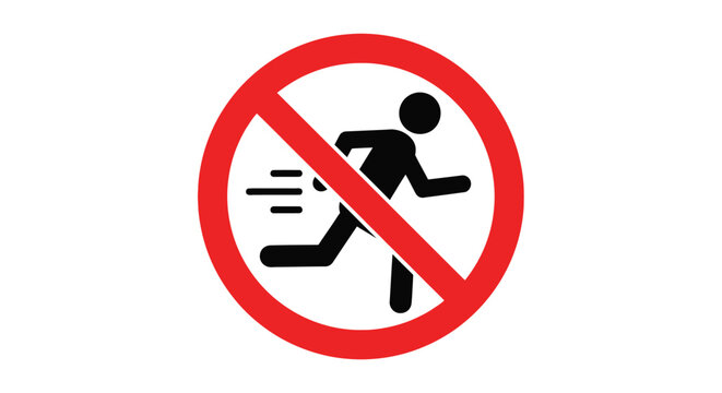 Vector graphic illustration of a no running sign with a person icon