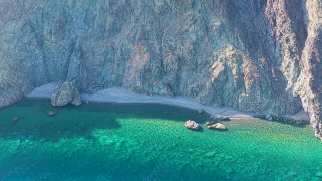 Aerial View of Kipos Beach and Rocky Coastline on Samothraki Island