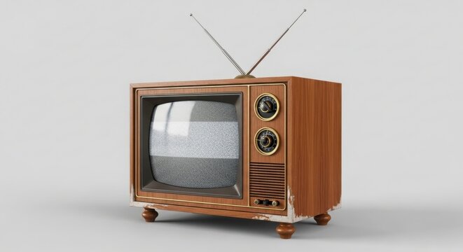 An old wooden television set with antennae on top illustration