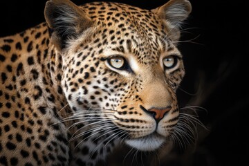 Obraz premium Close up portrait of a leopard against a dark background
