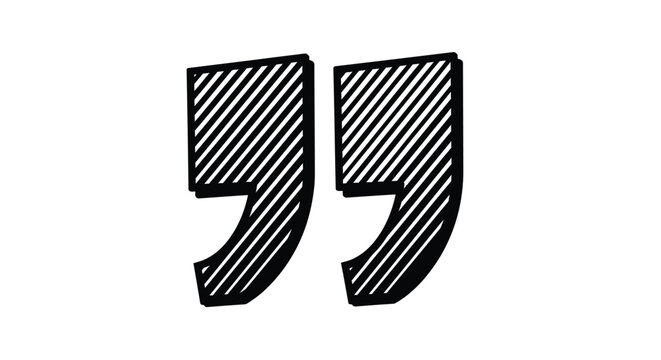 Large quotation mark symbol in black and white vector illustration design