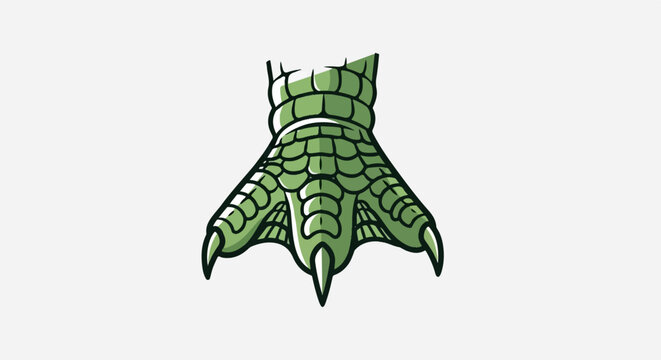 Stylized green reptilian foot with sharp claws on a white background