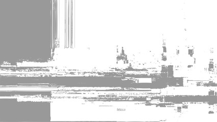 Fototapeta premium Glitchy distorted digital noise error abstract background with white and gray pixels broken technology screen