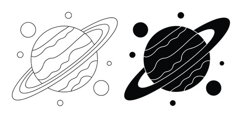 Saturn Planet Vector Illustration with Rings and Moons © Parvej stock