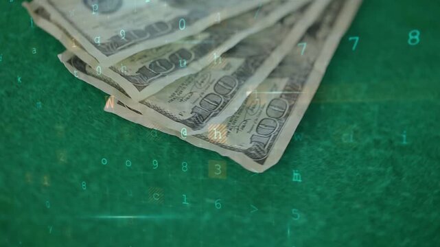 Animation of data processing over banknotes