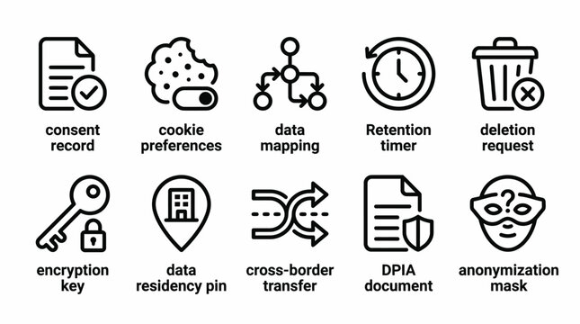 GDPR Compliance Icons Set for Data Privacy and Security