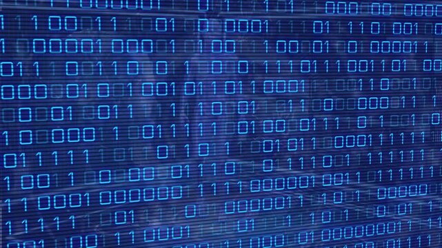 Animation of binary code and dna on navy background