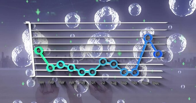 Animation of graph over bubbles on violet background