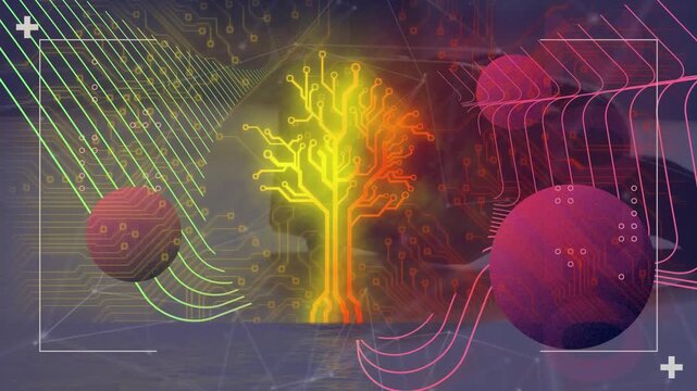 Animation of network of connections over world map airplane and businessmen