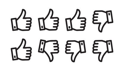 Obraz premium Thumbs up and thumbs down outline icon set symbol of positive and negative feedback vector design