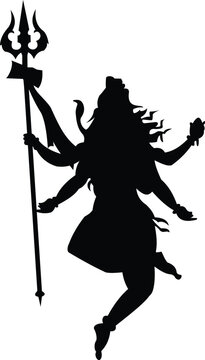 Shiva silhouette holding trident and performing cosmic dance for hindu spiritual festival and yoga meditation.