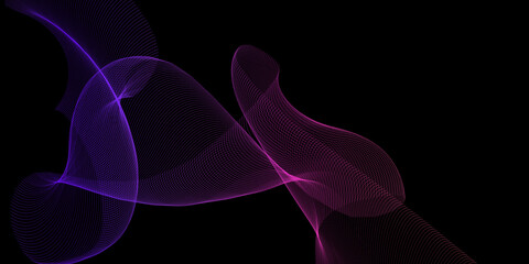 Fototapeta premium Abstract purple and pink flowing lines creating a captivating digital wave design against a dark background, perfect for modern technology, science, and futuristic art projects.