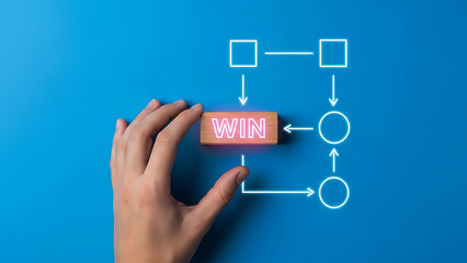 Obraz premium Hand placing wooden block with 'WIN' on flowchart