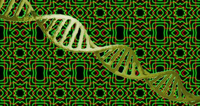 Animation of dna strand and data processing over kaleidoscope