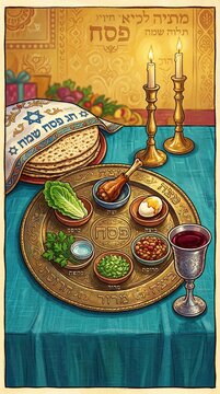 Traditional Jewish Passover Seder Plate Setup